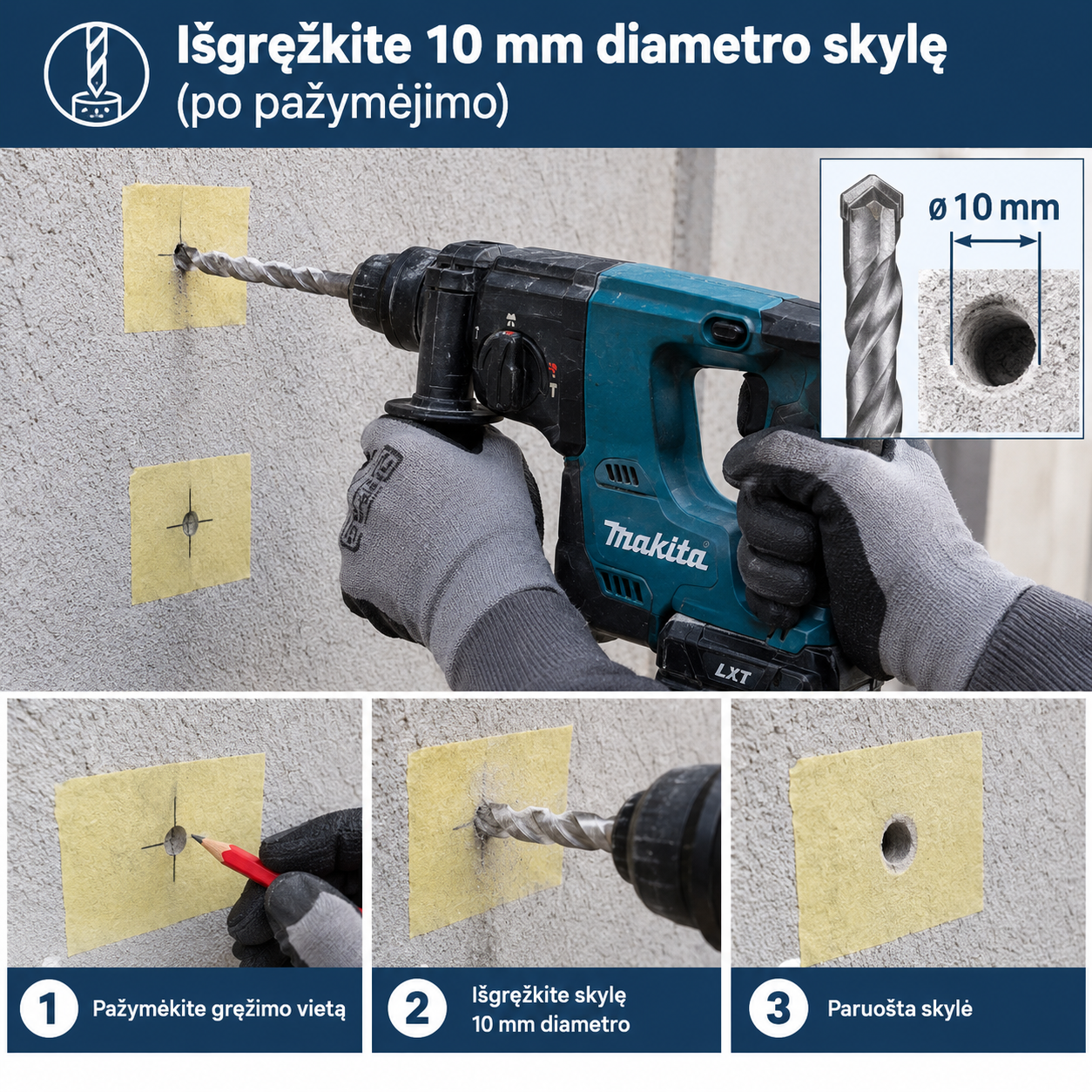 Drilling a 10 mm hole through an insulated facade