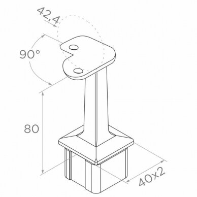 Balkono kampinis statramstis stiklui 40×40 H-1060 mm 3 Balkono kampinis statramstis stiklui 40×40 H-1060 mm 3