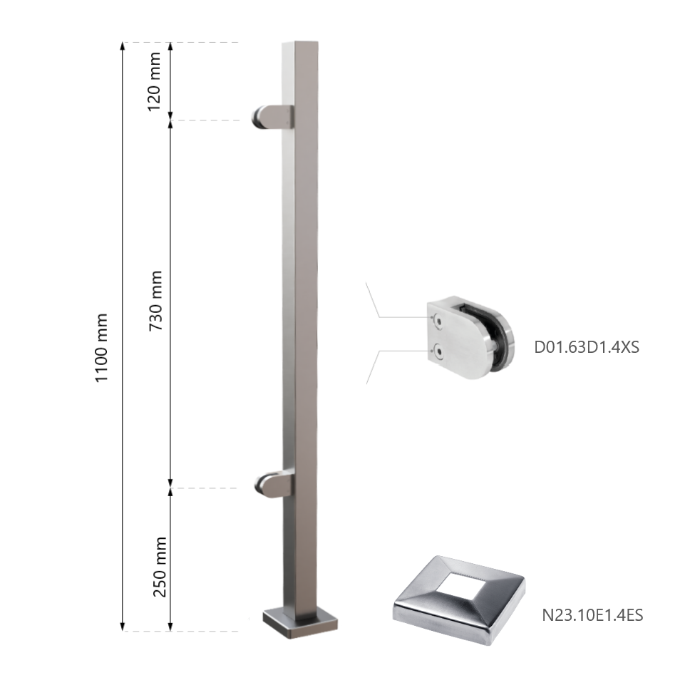 Balkono galinis statramstis 40×40 H-1100 mm (dešininis) 1 Balkono galinis statramstis 40×40 H-1100 mm (dešininis) 1