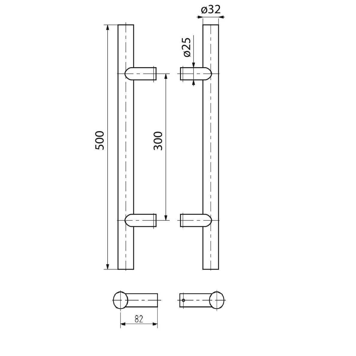 Dvipusė apvali durų rankena – fi 32, 300x500 mm 1 Dvipusė apvali durų rankena – fi 32, 300x500 mm 1
