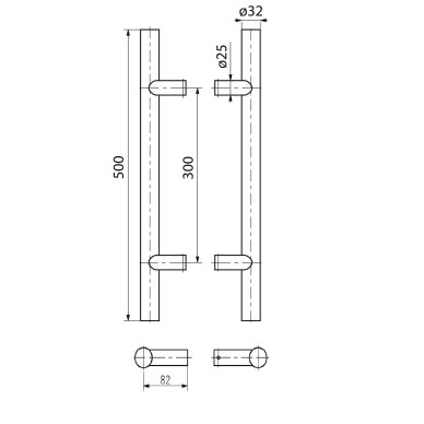 Dvipusė apvali durų rankena – fi 32, 300x500 mm 1