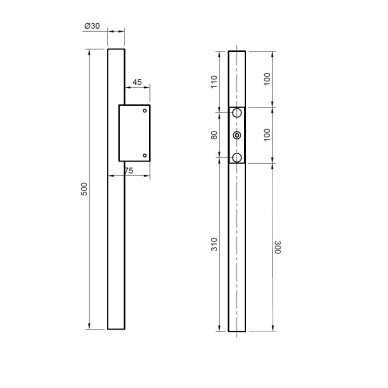 Dvipusė apvali durų rankena – juoda, 90°, 30x500 mm 1