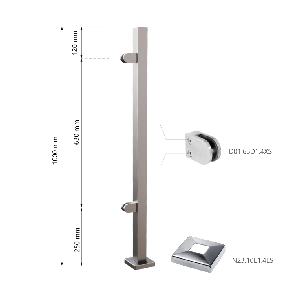 Galinis statramstis stiklui 40×40 H-1000 mm (dešininis) 1 Galinis statramstis stiklui 40×40 H-1000 mm (dešininis) 1