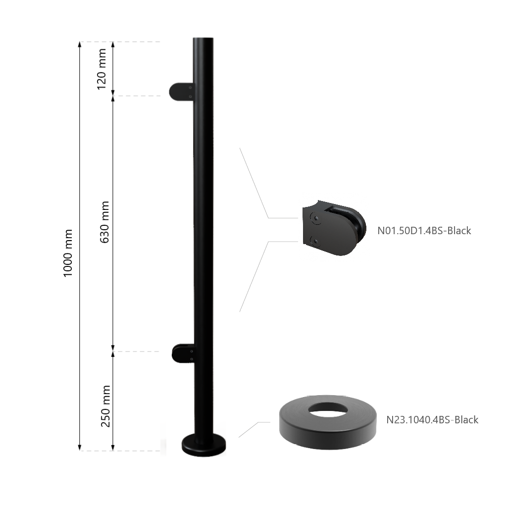 Galinis statramstis H-1000mm (Dešininis) RAL-9005 1 Galinis statramstis H-1000mm (Dešininis) RAL-9005 1