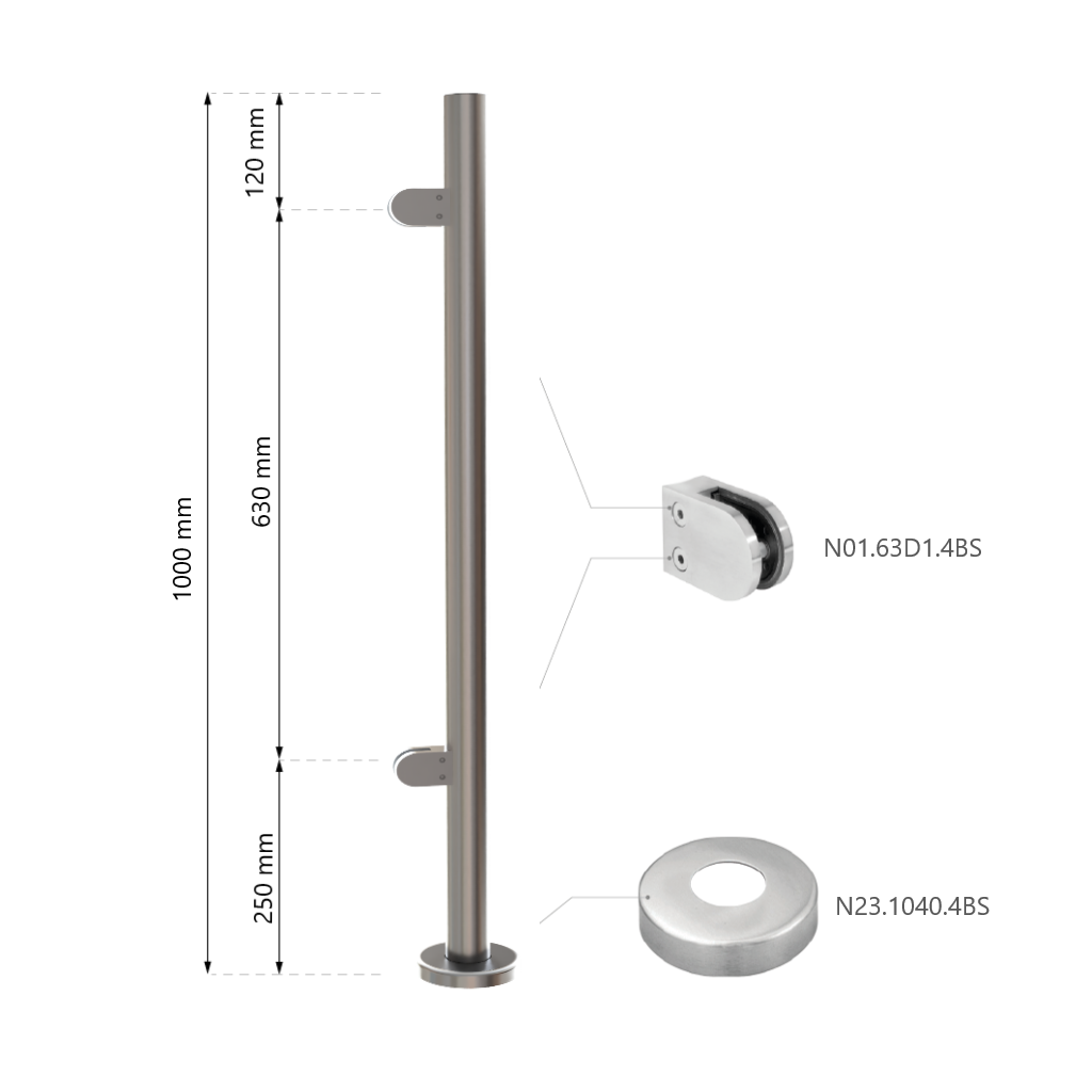 Galinis statramstis stiklui H-1000 mm (dešininis) 1 Galinis statramstis stiklui H-1000 mm (dešininis) 1