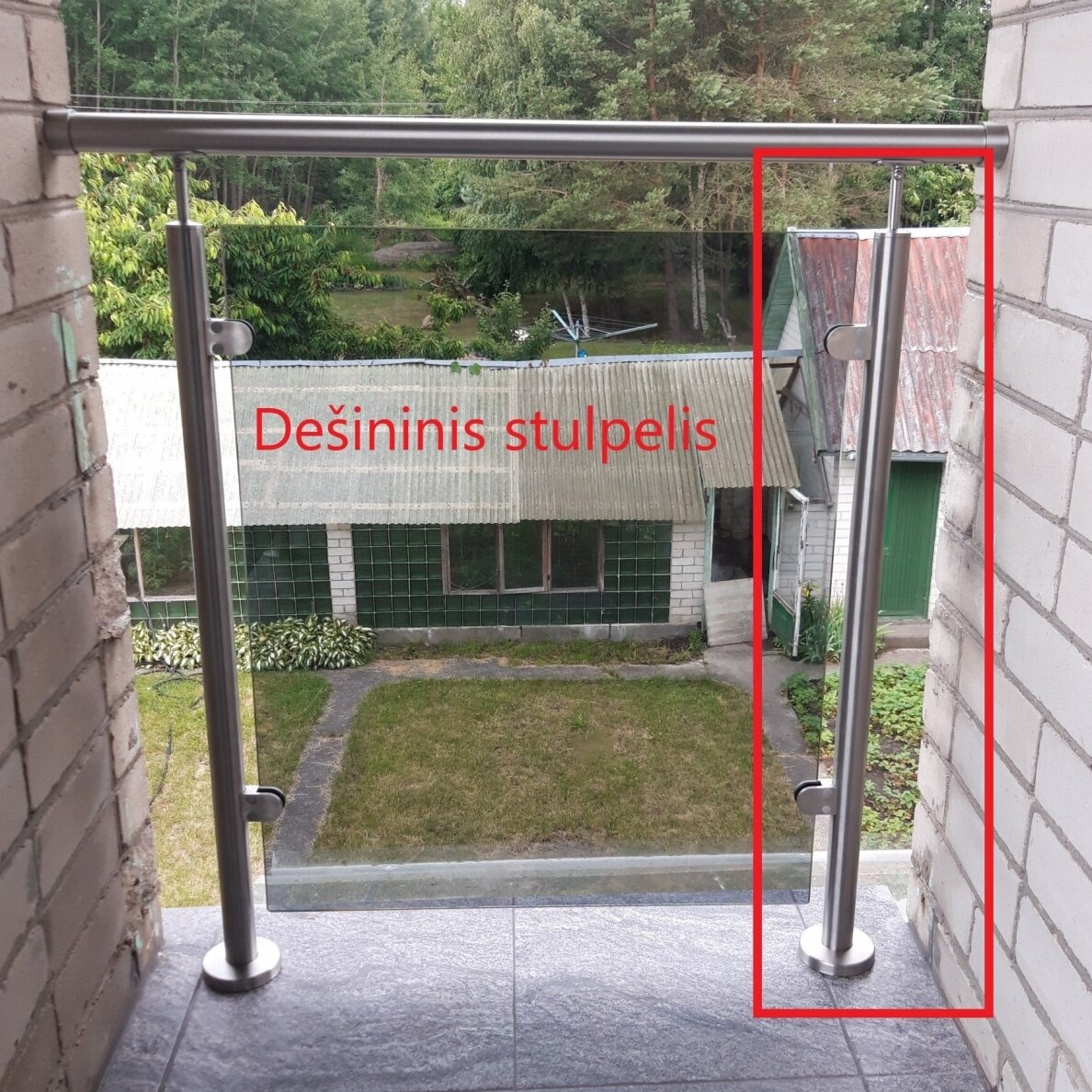 Balkono galinis statramstis stiklui 40×40 H-1060 mm (dešininis) 2 Balkono galinis statramstis stiklui 40×40 H-1060 mm (dešininis) 2