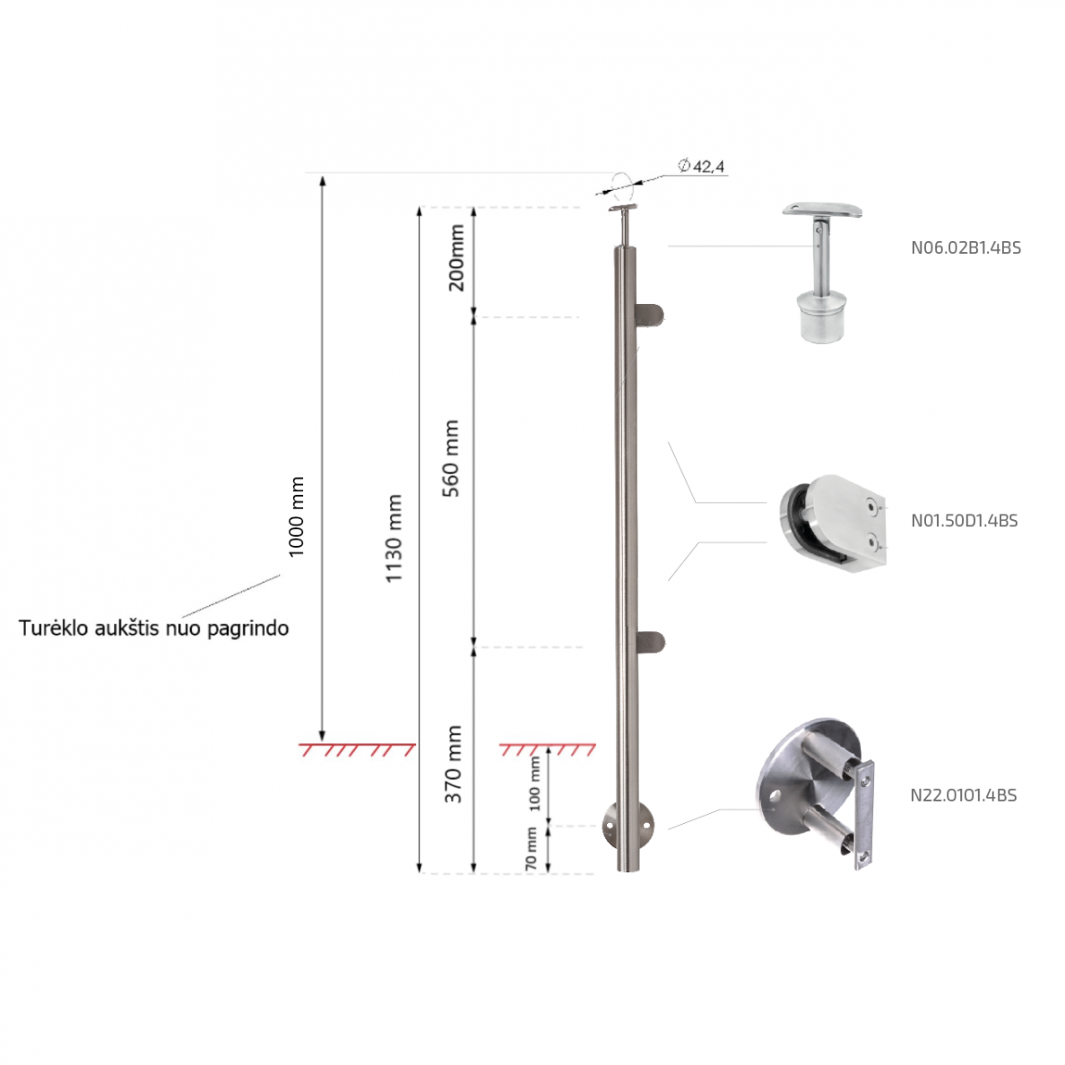 Galinis statramstis stiklui H-1130 mm (dešininis) 1 Galinis statramstis stiklui H-1130 mm (dešininis) 1