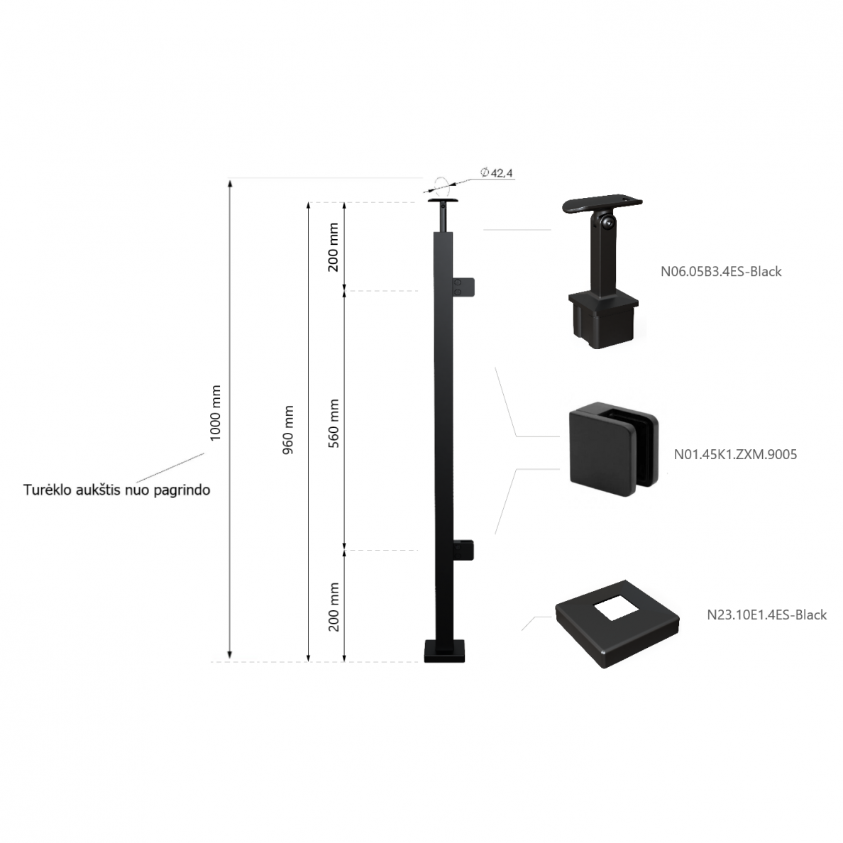 Galinis statramstis H-960mm (kairinis) RAL-9005 1 Galinis statramstis H-960mm (kairinis) RAL-9005 1