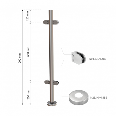 Turėklo statramstis stiklui H-1000 mm 1 Turėklo statramstis stiklui H-1000 mm 1