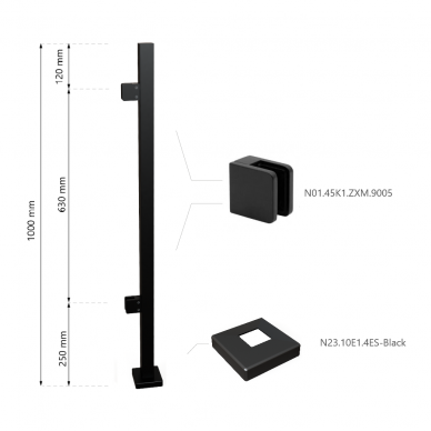 Galinis statramstis H-1000mm (dešininis) RAL-9005 1 Galinis statramstis H-1000mm (dešininis) RAL-9005 1