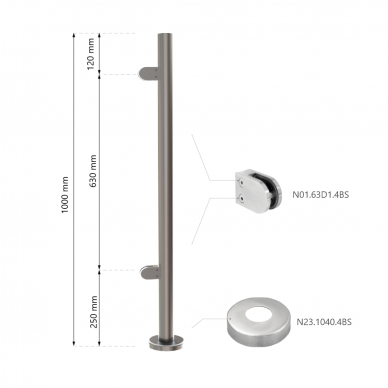 Galinis statramstis stiklui H-1000 mm (dešininis) 1 Galinis statramstis stiklui H-1000 mm (dešininis) 1