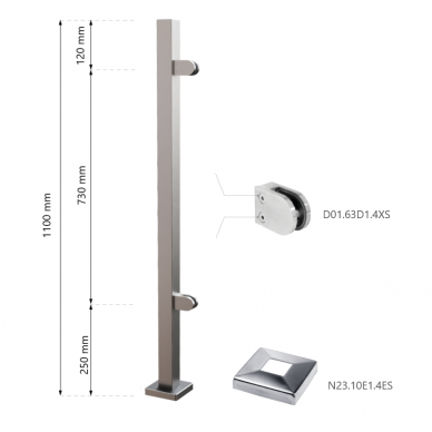 Balkono galinis statramstis 40×40 H-1100 mm (kairinis) 1 Balkono galinis statramstis 40×40 H-1100 mm (kairinis) 1