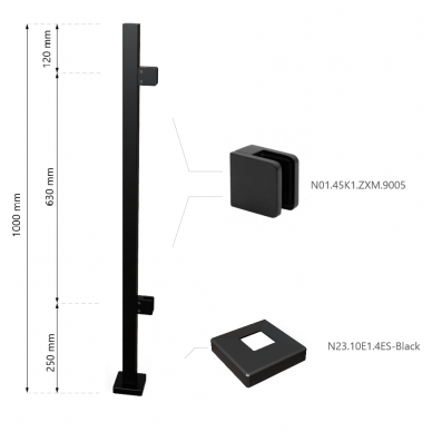 Galinis statramstis H-1000mm (kairinis) RAL-9005 1 Galinis statramstis H-1000mm (kairinis) RAL-9005 1