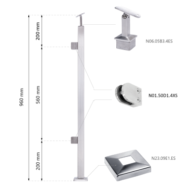 Galinis statramstis stiklui 40×40 H-960 mm (dešininis) 1 Galinis statramstis stiklui 40×40 H-960 mm (dešininis) 1
