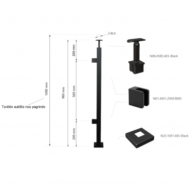 Galinis statramstis H-960mm (dešininis) RAL-9005 1 Galinis statramstis H-960mm (dešininis) RAL-9005 1