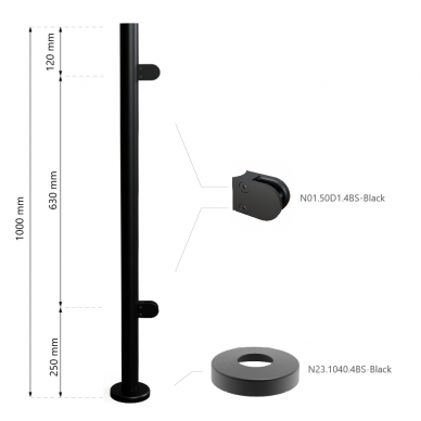 Galinis statramstis H-1000mm (kairinis) RAL-9005 1 Galinis statramstis H-1000mm (kairinis) RAL-9005 1
