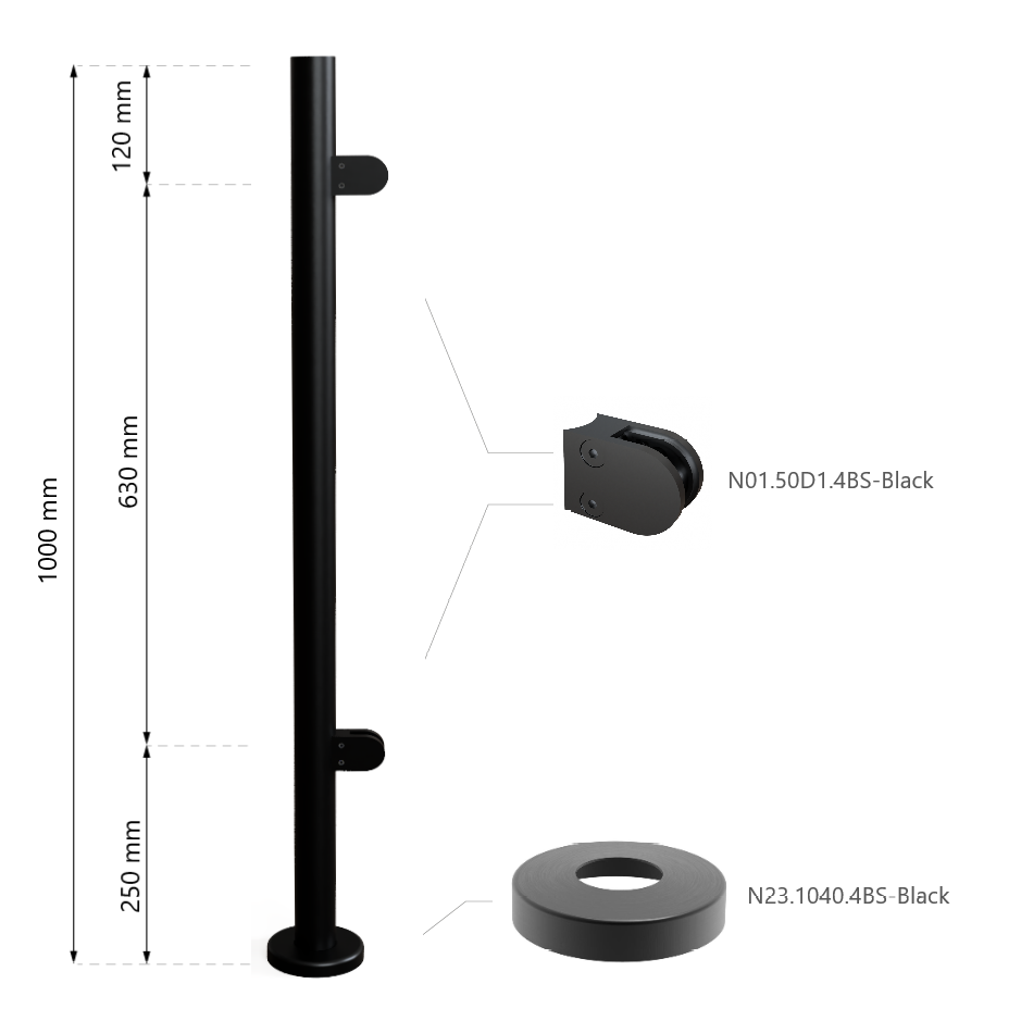 Galinis statramstis H-1000mm (kairinis) RAL-9005 1 Galinis statramstis H-1000mm (kairinis) RAL-9005 1