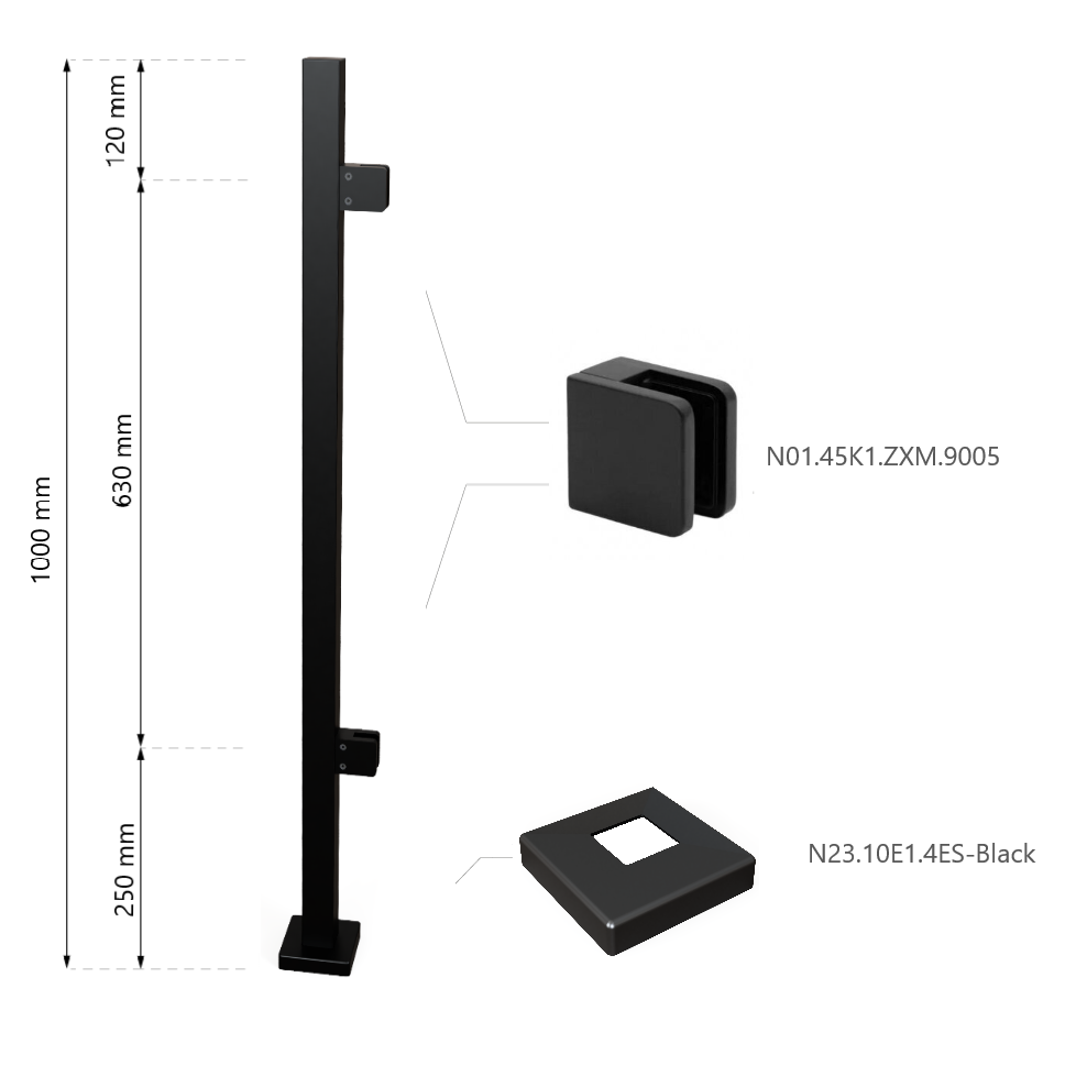 Galinis statramstis H-1000mm (kairinis) RAL-9005 1 Galinis statramstis H-1000mm (kairinis) RAL-9005 1