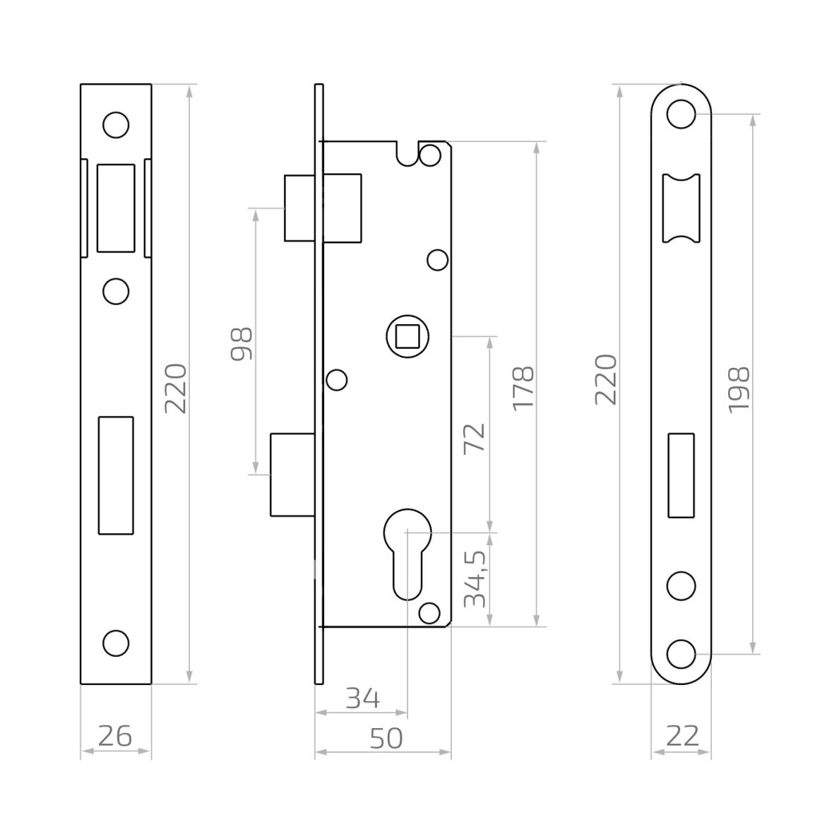 Įleidžiamas skląstinis-spyninis užraktas H220/72 mm 1 Įleidžiamas skląstinis-spyninis užraktas H220/72 mm 1