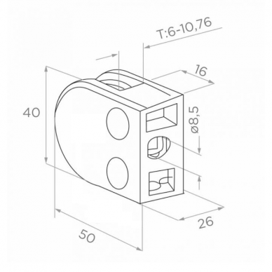 Turėklo kampinis statramstis stiklui 40×40 H-960 mm 3 Turėklo kampinis statramstis stiklui 40×40 H-960 mm 3