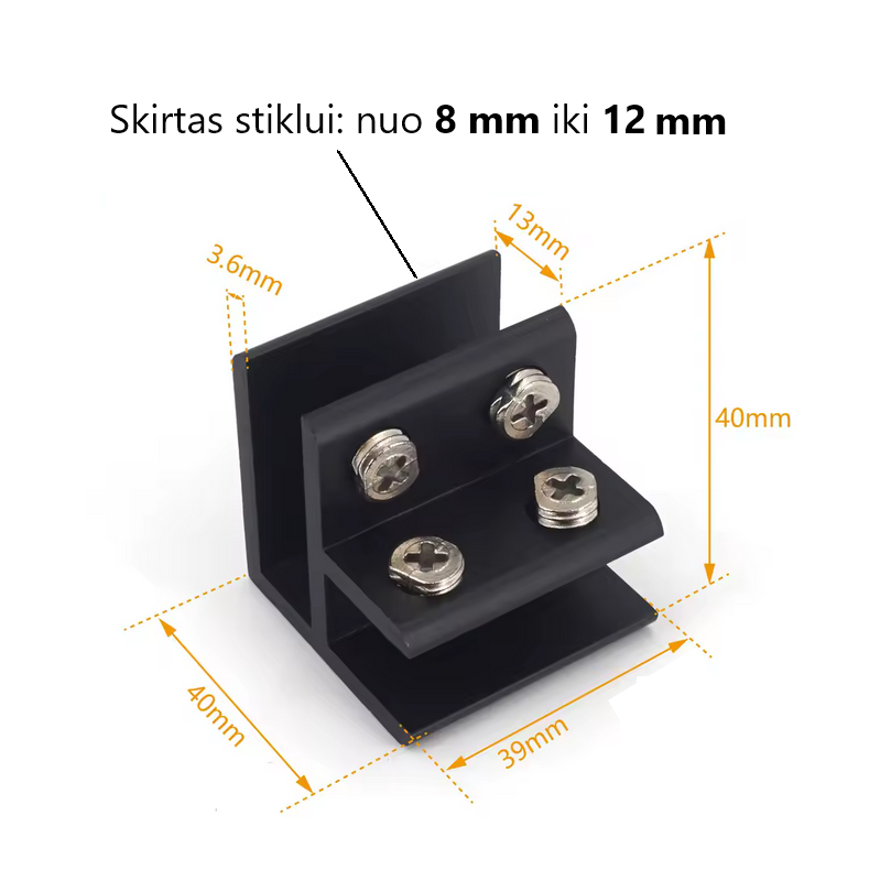 Kampinis stiklo laikiklis 8–12 mm (juodas) 1