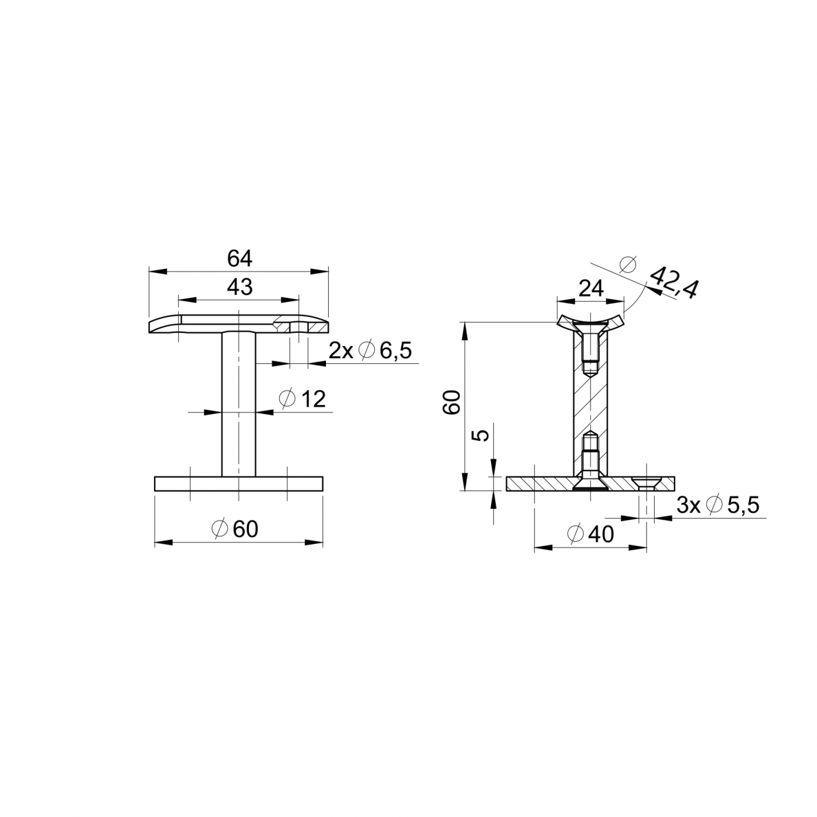 Wall Handrail Bracket Ø42.4 2 Wall Handrail Bracket Ø42.4 2