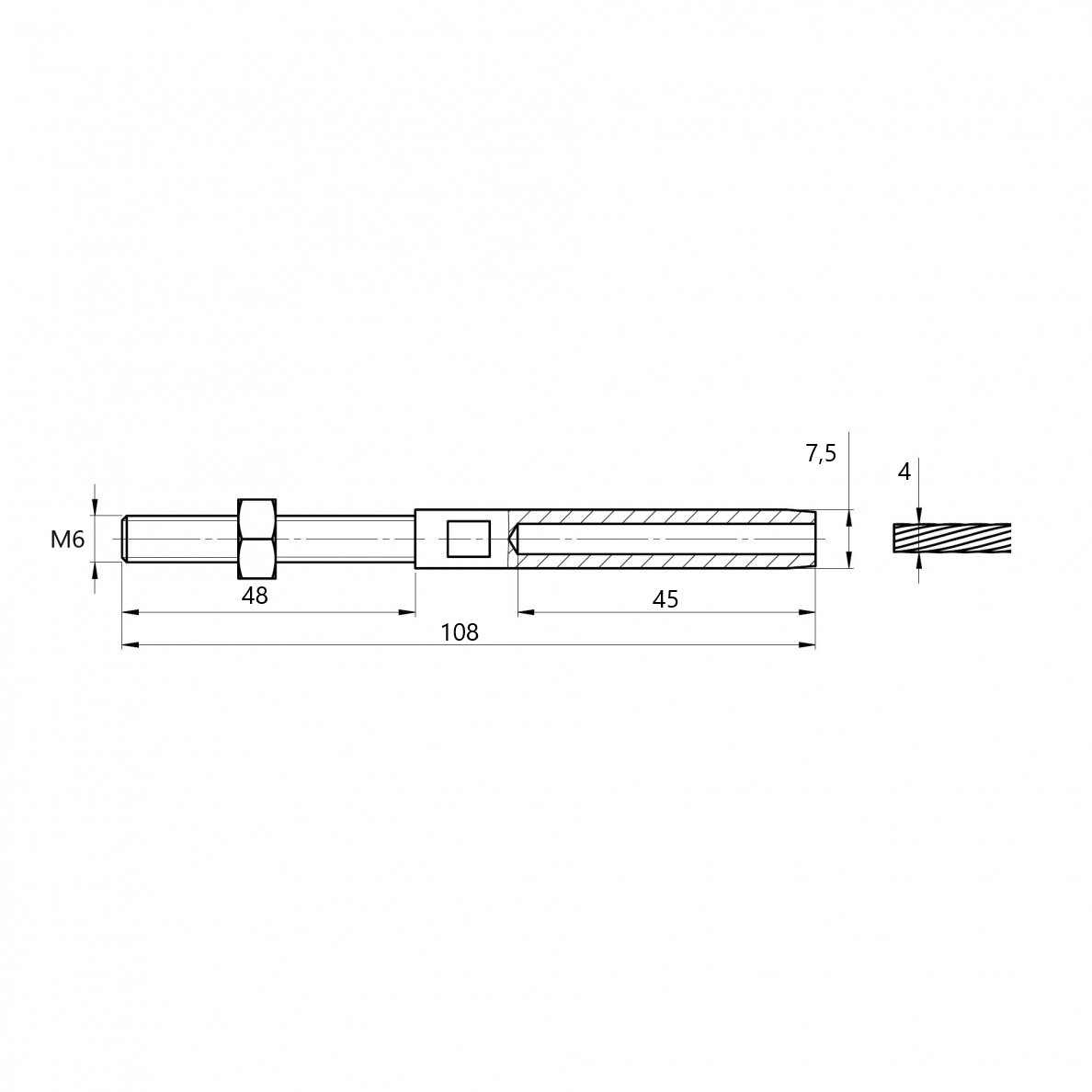 Presuojamas troso įtempėjas 4mm (Kairinis) 1 Presuojamas troso įtempėjas 4mm (Kairinis) 1