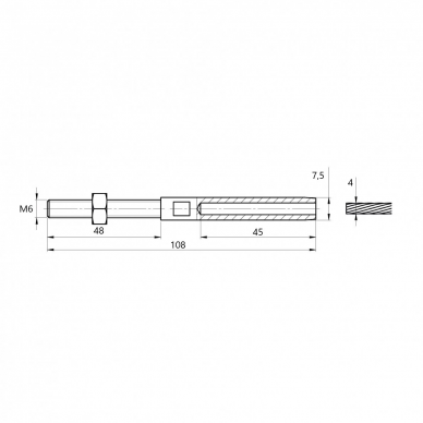 Presuojamas troso įtempėjas 4mm (Kairinis) 1 Presuojamas troso įtempėjas 4mm (Kairinis) 1