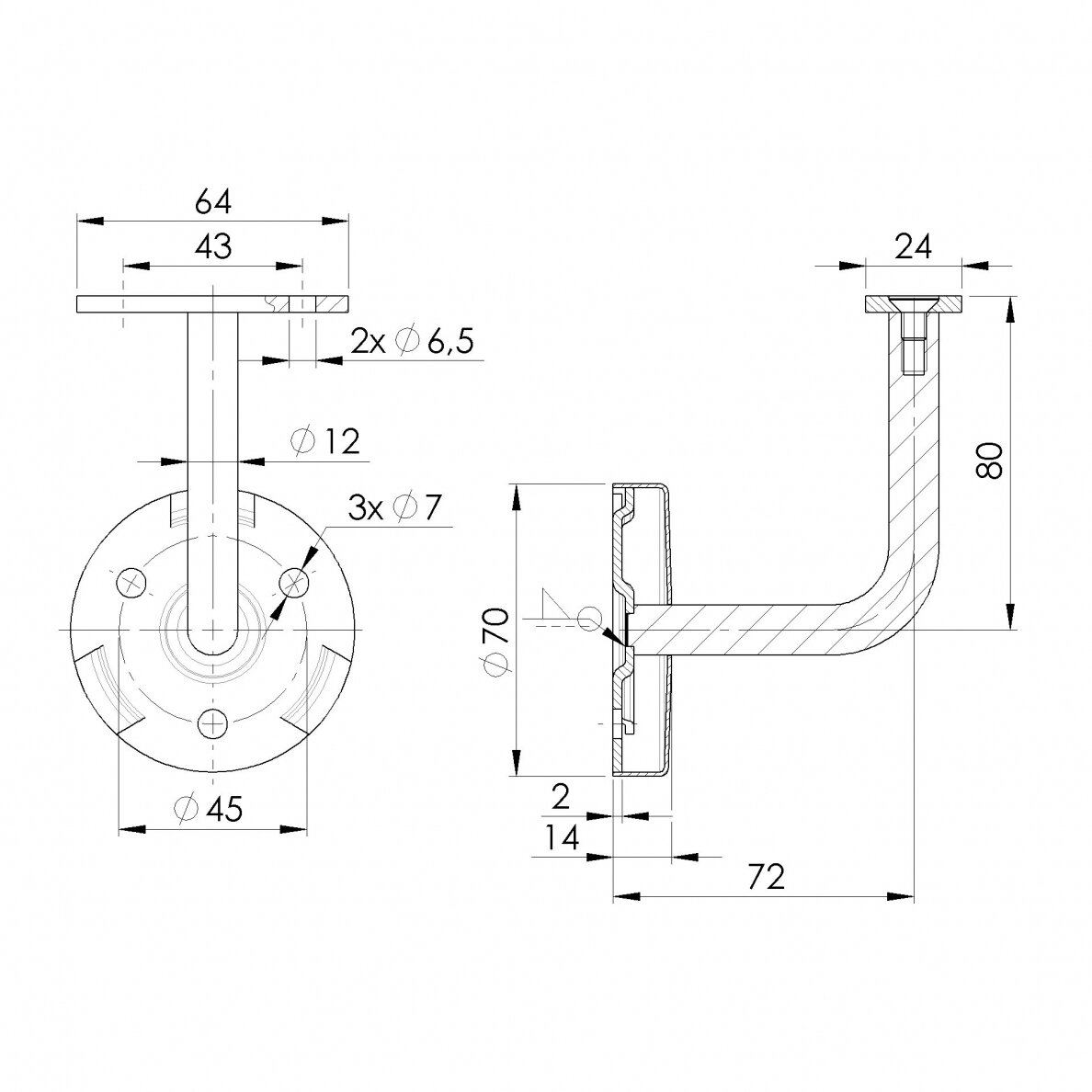Sieninis turėklas 40x40/L3000mm 6 Sieninis turėklas 40x40/L3000mm 6