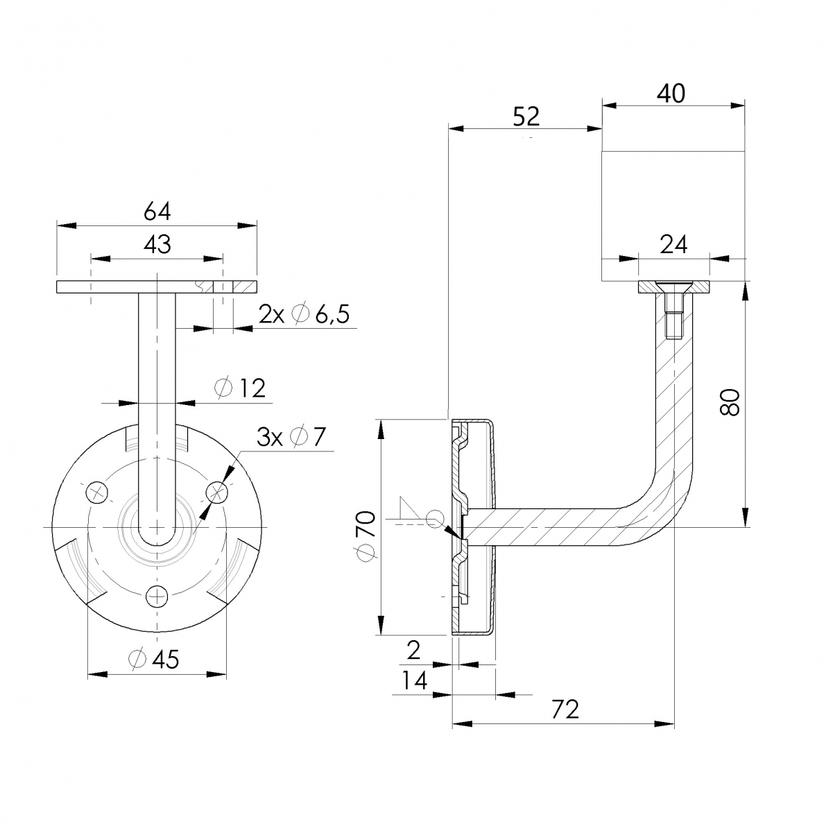 Sieninis turėklas 40x40/L3000mm 7 Sieninis turėklas 40x40/L3000mm 7