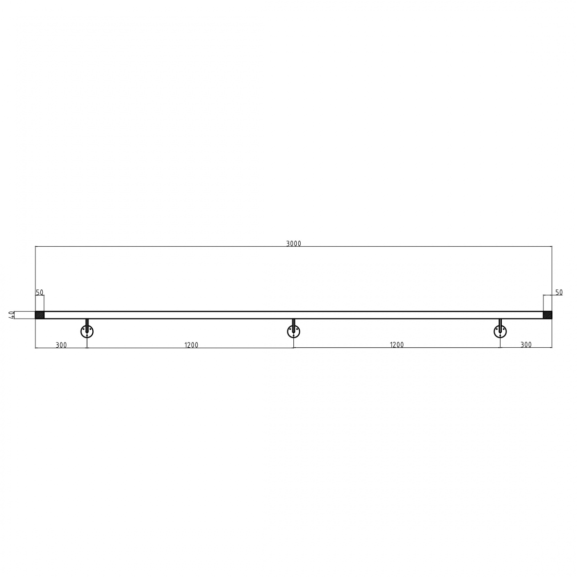 Sieninis turėklas 40x40/L3000mm 3 Sieninis turėklas 40x40/L3000mm 3