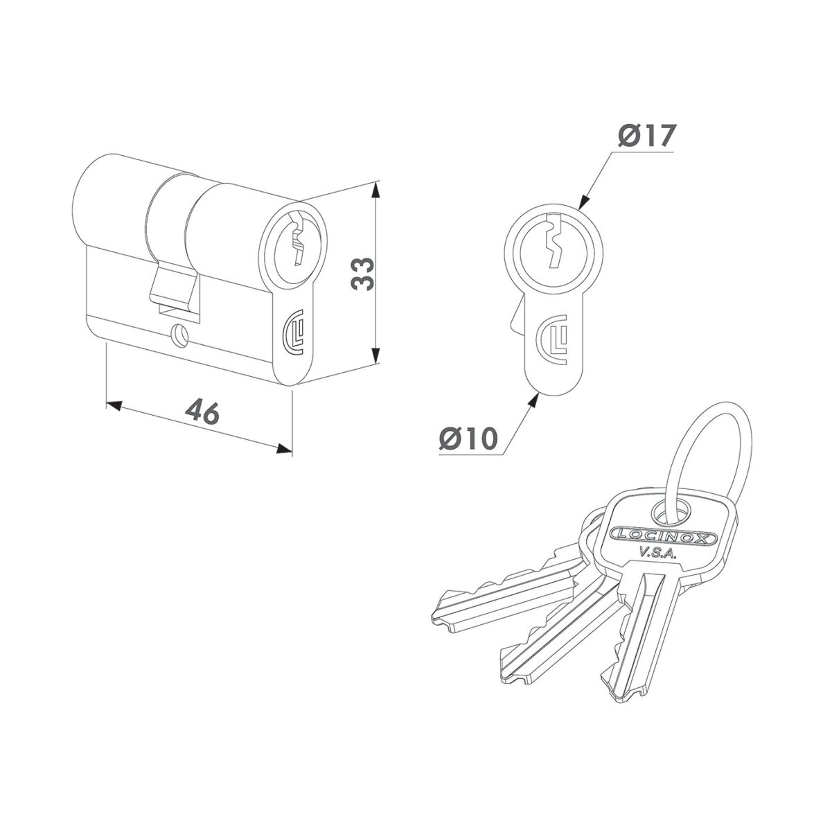 Simetrinis cilindras 23-23 mm 1