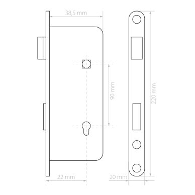 Siauras užraktas su ritinėliu H220/90 mm 1 Siauras užraktas su ritinėliu H220/90 mm 1