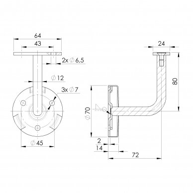 Sieninis turėklas 40x40/L2000mm 9 Sieninis turėklas 40x40/L2000mm 9