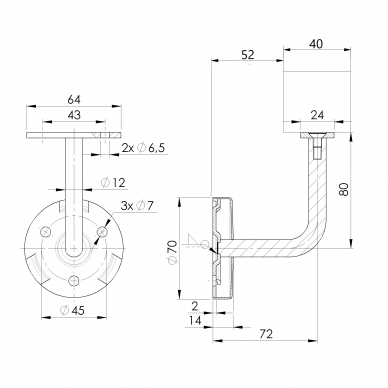 Sieninis turėklas 40x40/L1500mm 6 Sieninis turėklas 40x40/L1500mm 6