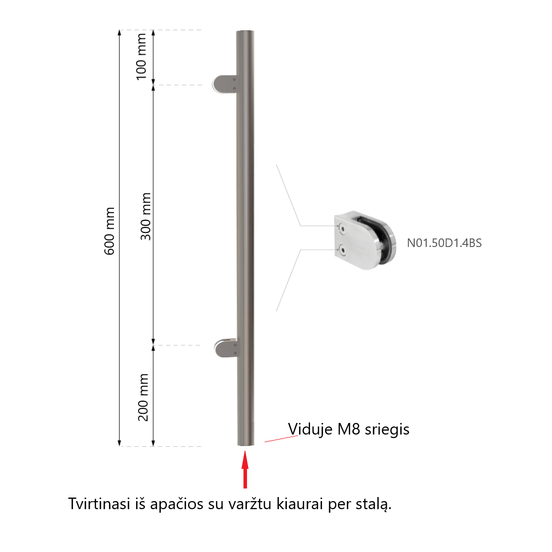 Stiklo sienelės statramstis H-600mm (dešininis) 1 Stiklo sienelės statramstis H-600mm (dešininis) 1