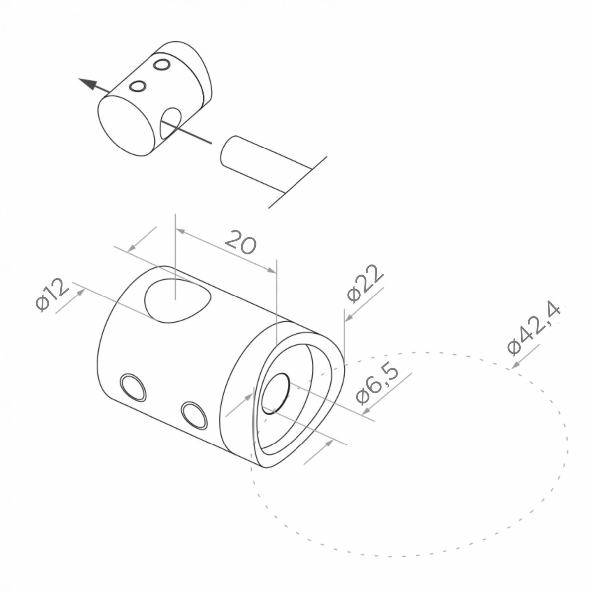 Balkono turėklo statramstis H-1230 mm (AISI-316 markė) 3 Balkono turėklo statramstis H-1230 mm (AISI-316 markė) 3