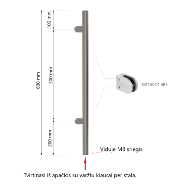 Stiklo sienelės statramstis H-600mm (dešininis) 1 Stiklo sienelės statramstis H-600mm (dešininis) 1