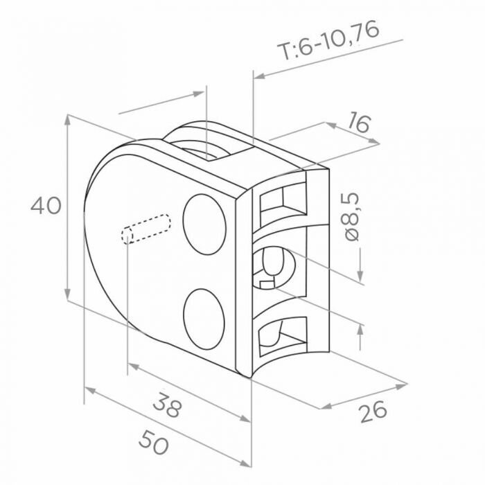 Galinis balkono statramstis stiklui H-1060 mm (dešininis) 5 Galinis balkono statramstis stiklui H-1060 mm (dešininis) 5