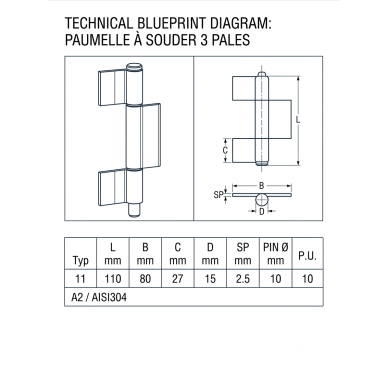 Weld-on Hinge (110 mm) 1 Weld-on Hinge (110 mm) 1