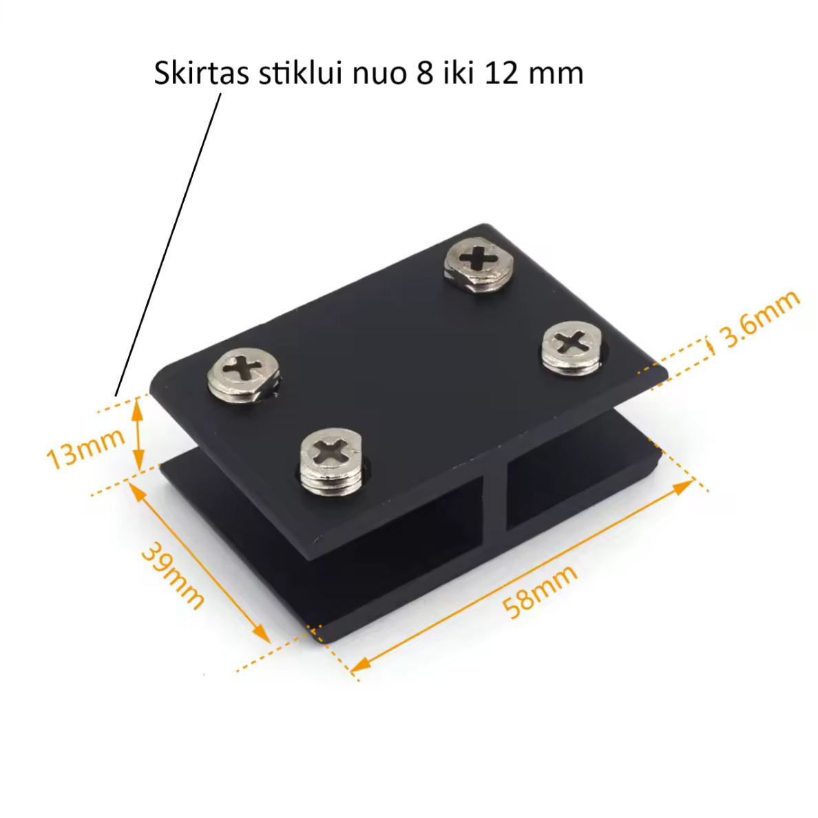 Tiesus stiklo laikiklis 8–12 mm (juodas) 1 Tiesus stiklo laikiklis 8–12 mm (juodas) 1