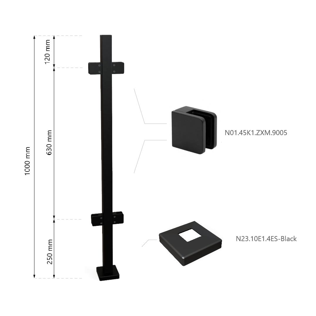 Turėklo statramstis H-1000mm RAL-9005 1 Turėklo statramstis H-1000mm RAL-9005 1
