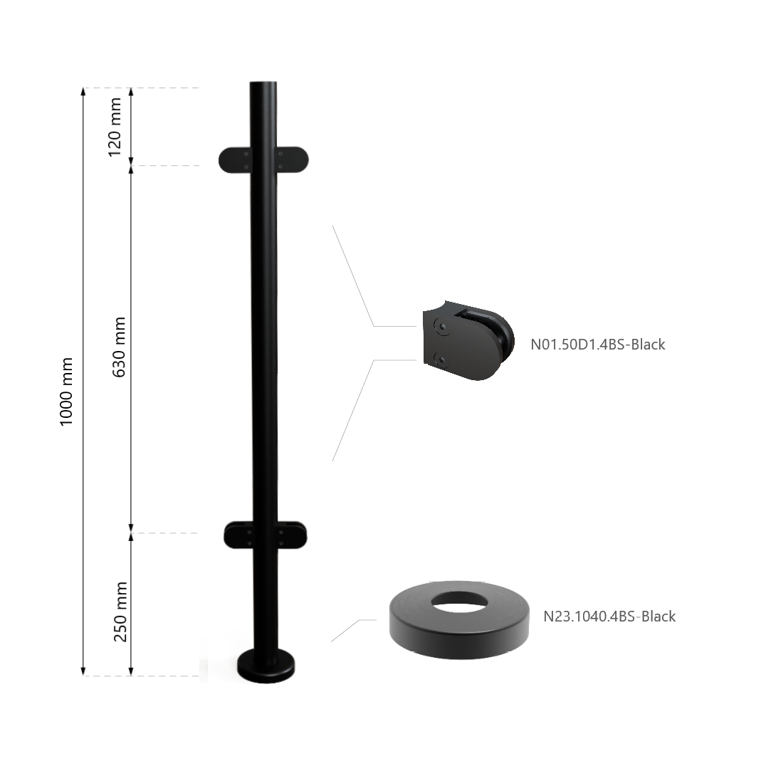 Turėklų statramstis H-1000mm RAL-9005 1 Turėklų statramstis H-1000mm RAL-9005 1