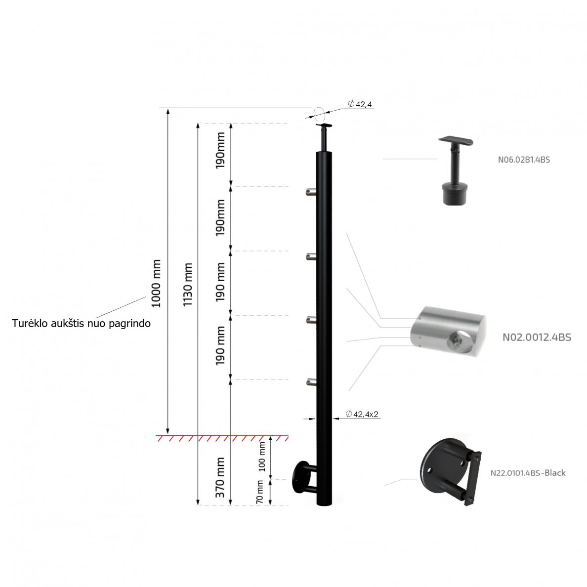 Turėklo rinkinys D42/3000mm (RAL-9005) 2 Turėklo rinkinys D42/3000mm (RAL-9005) 2