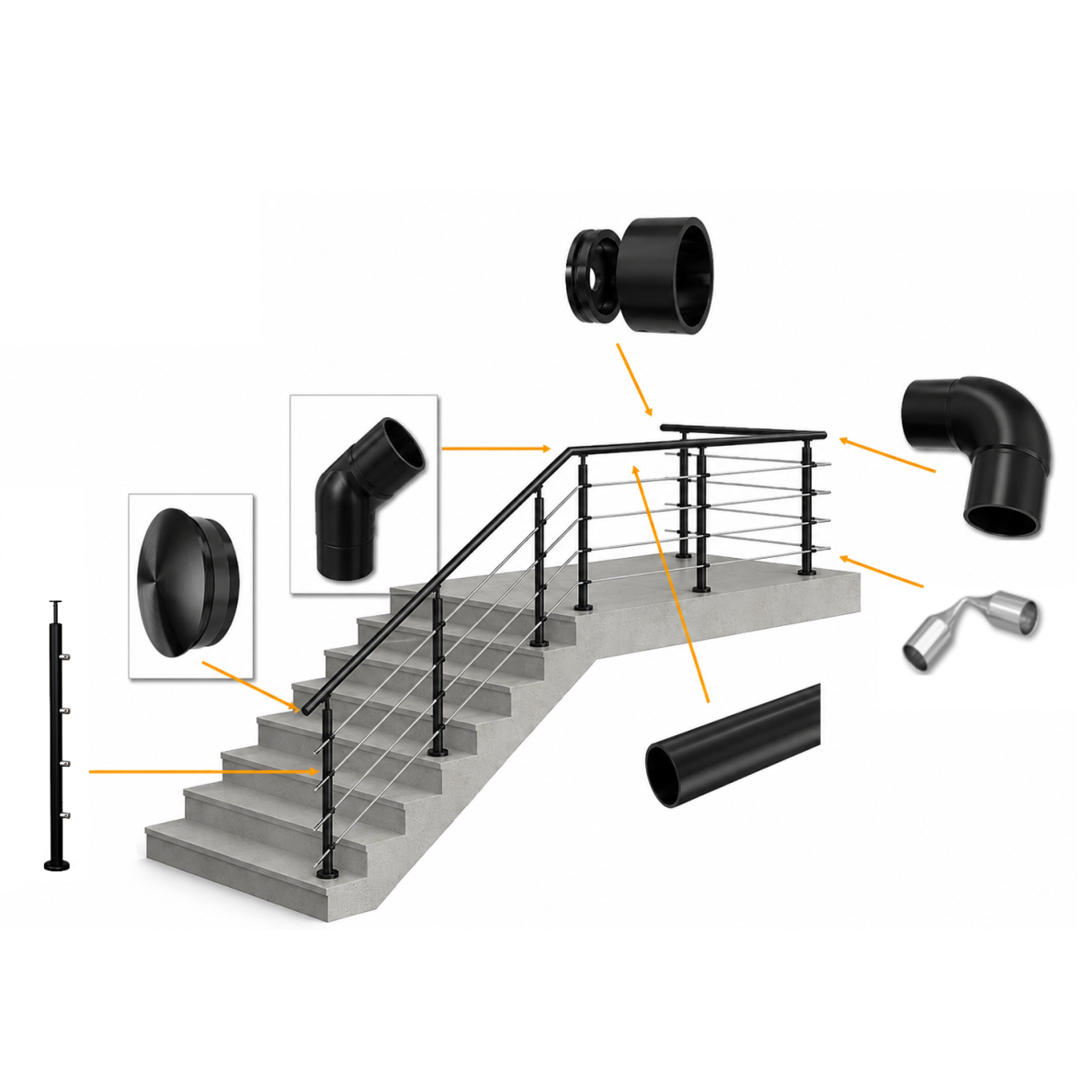 Turėklo rinkinys D42/6000mm (RAL-9005) 4