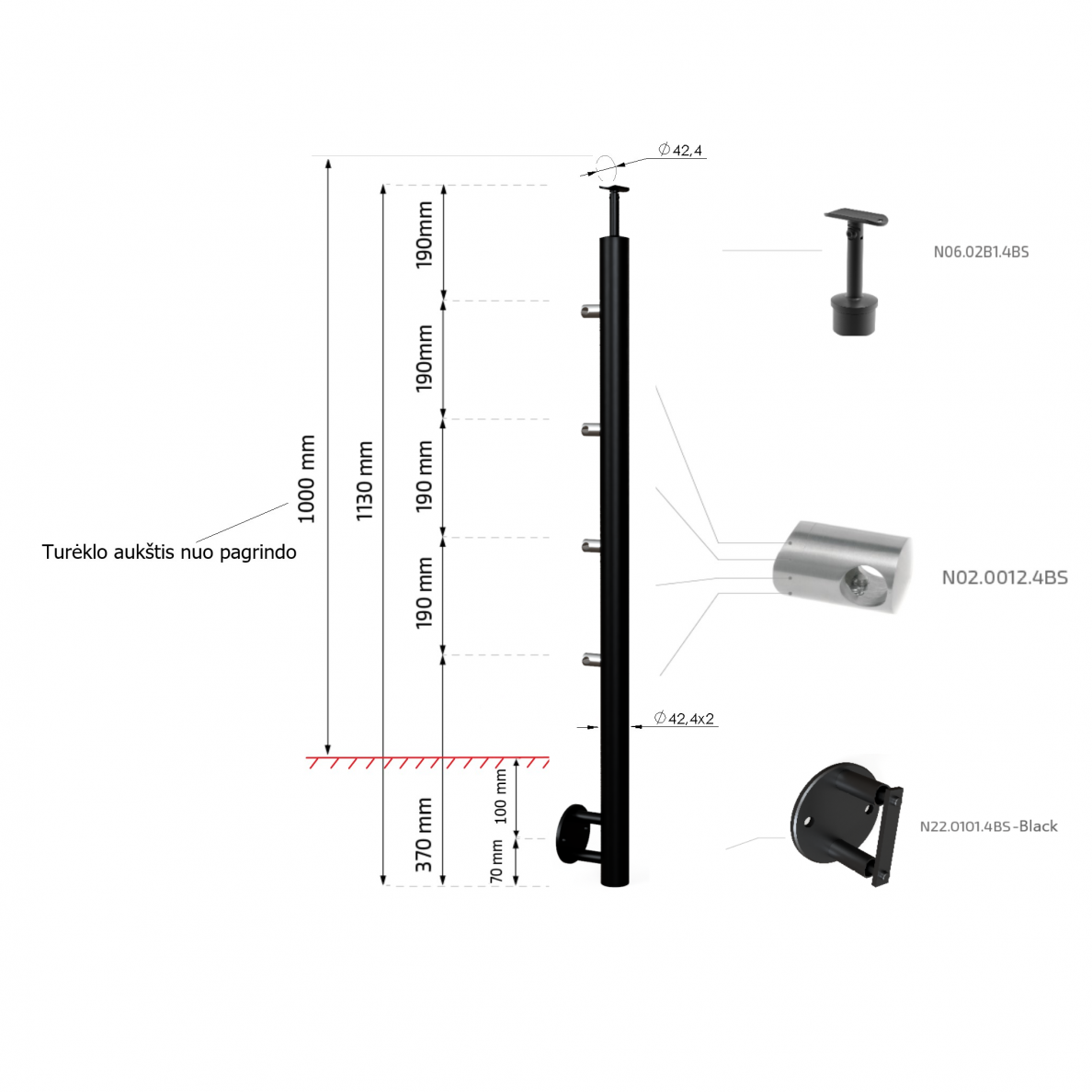 Turėklo rinkinys D42/6000mm (RAL-9005) 2 Turėklo rinkinys D42/6000mm (RAL-9005) 2