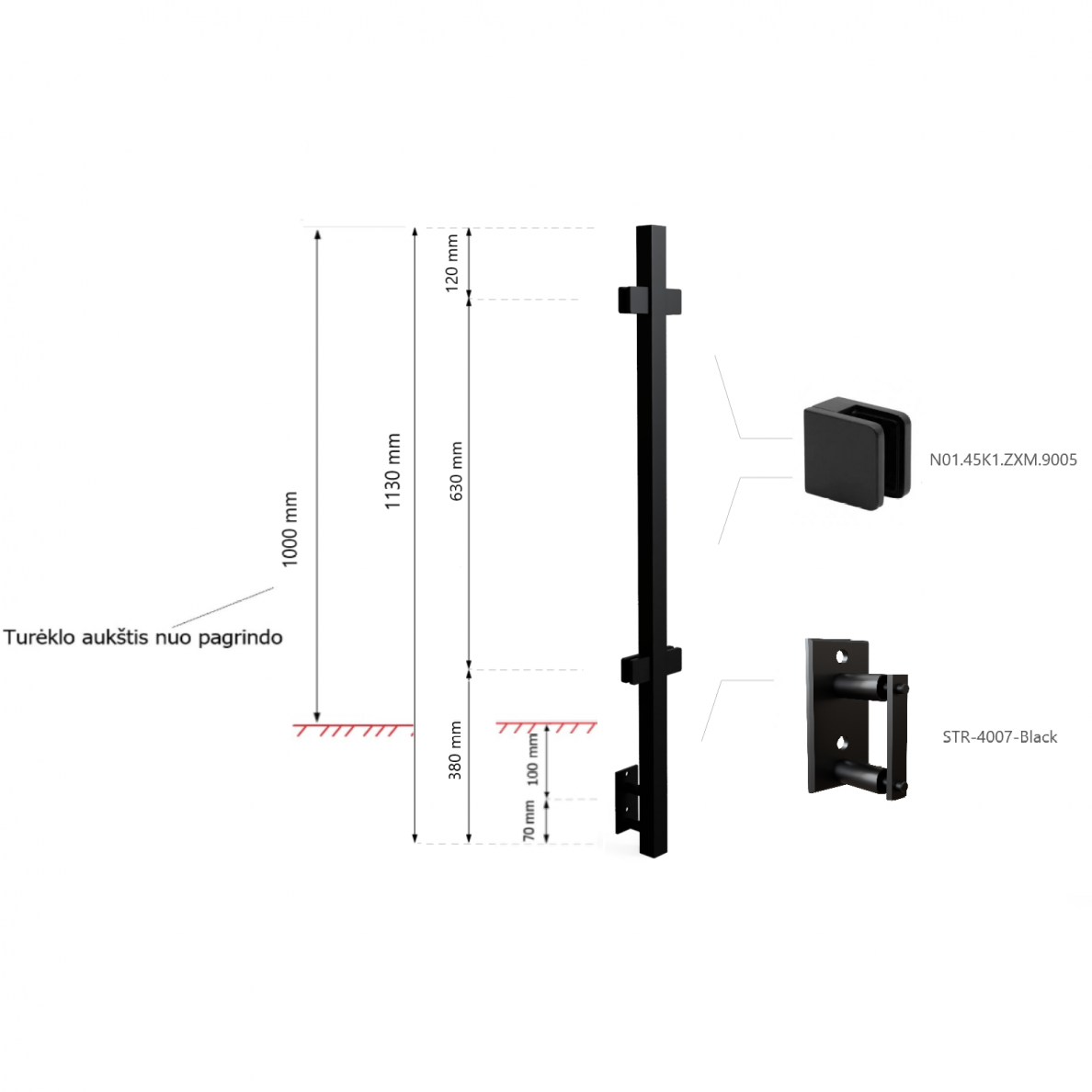 Railing Post H-1130mm RAL-9005 1 Railing Post H-1130mm RAL-9005 1