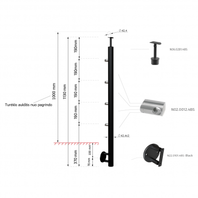 Turėklo rinkinys D42/1500mm (RAL-9005) 2 Turėklo rinkinys D42/1500mm (RAL-9005) 2