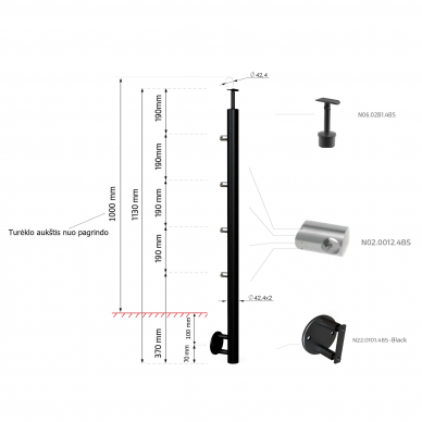 Turėklo rinkinys D42/3000mm (RAL-9005) 2 Turėklo rinkinys D42/3000mm (RAL-9005) 2