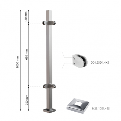 Kampinis statramstis stiklui 40×40 H-1000 mm 1 Kampinis statramstis stiklui 40×40 H-1000 mm 1